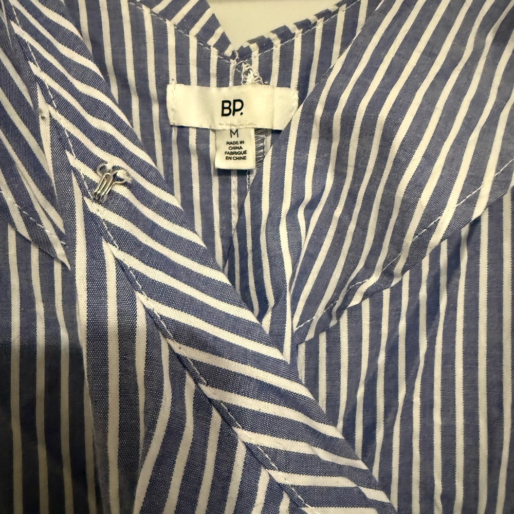 BP Blue and White Striped Asymmetrical Dress, Cold Shoulder Size Medium Like New - Picture 3 of 5